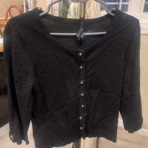 White House Black Market Black Cardigan with gold buttons